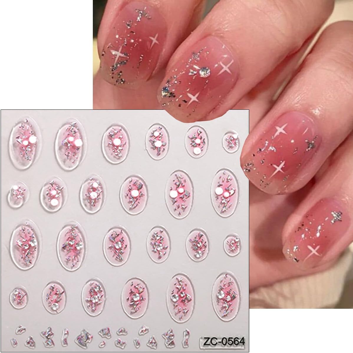 Cute Nail Art Stickers 3D Pink Tulip Flower Nails Decals Glitter Heart Bow Star Nail Stickers Gold Line Butterfly Nails Art Design Sticker Gradient Pink Manicure Supplies Decorations for Women 4Pcs