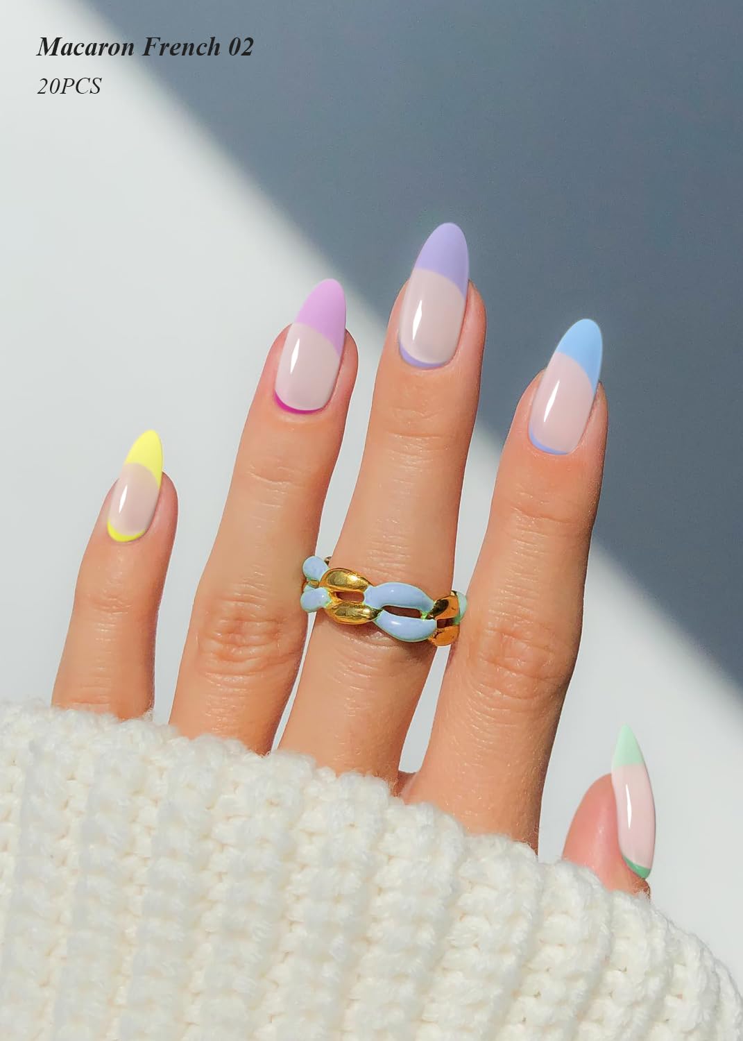 Semi Cured Gel Nail Strips (Macaron French 02), 20 Pcs Gel Nail Wraps, Stickers, UV Light Required, Salon Quality, Long Lasting