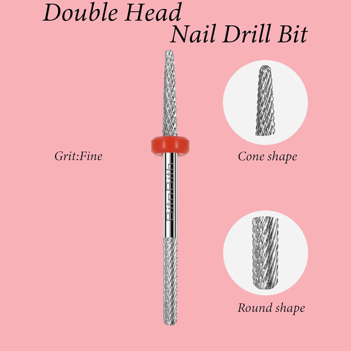 Nail Drill Bit Double Heads Cuticle Nail Drill Bit 3/32" Professional Tungsten Carbide Nail Bit,Safety for Nail Prepare,Dead Skin Cleaner,Manicure Pedicure Nail Supplies Home Salon,Fine