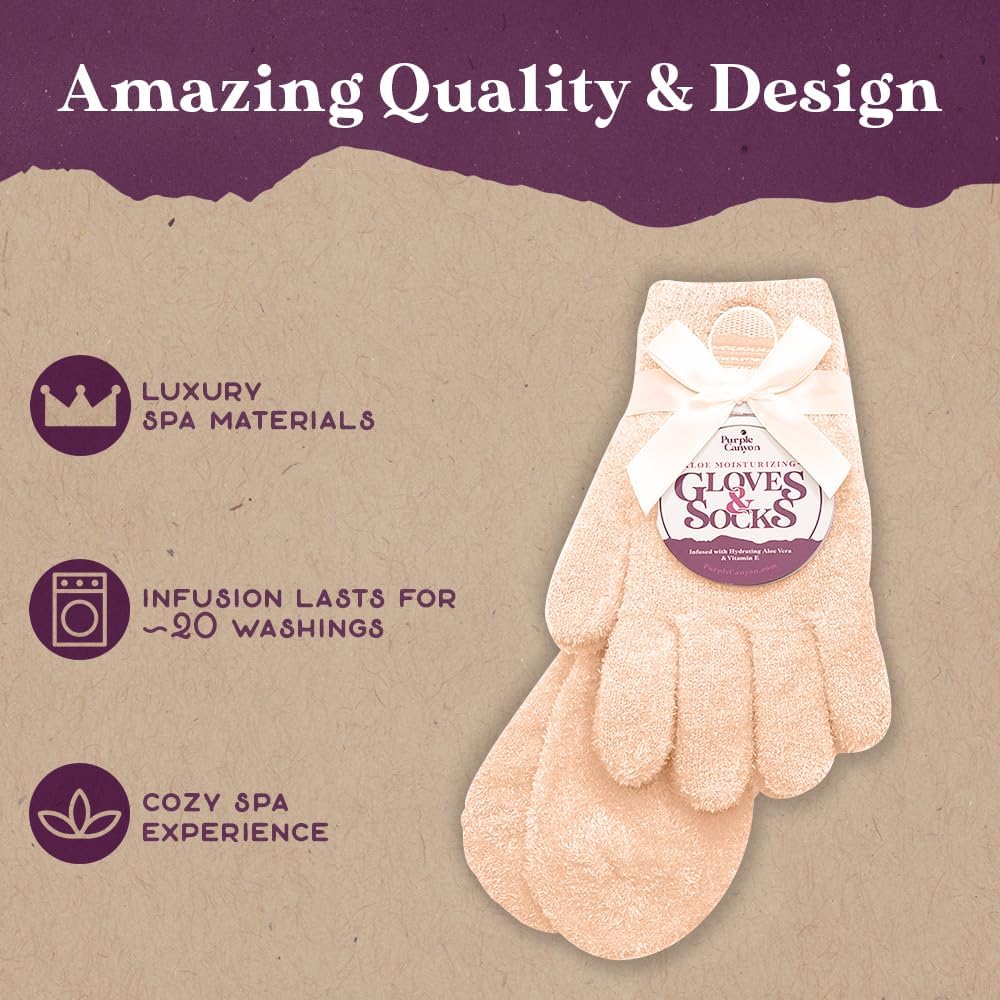 Aloe Socks and Gloves Set | Peach Moisturizing Socks and Gloves Infused with Aloe and Vitamin E | Spa Socks and Gloves for Women