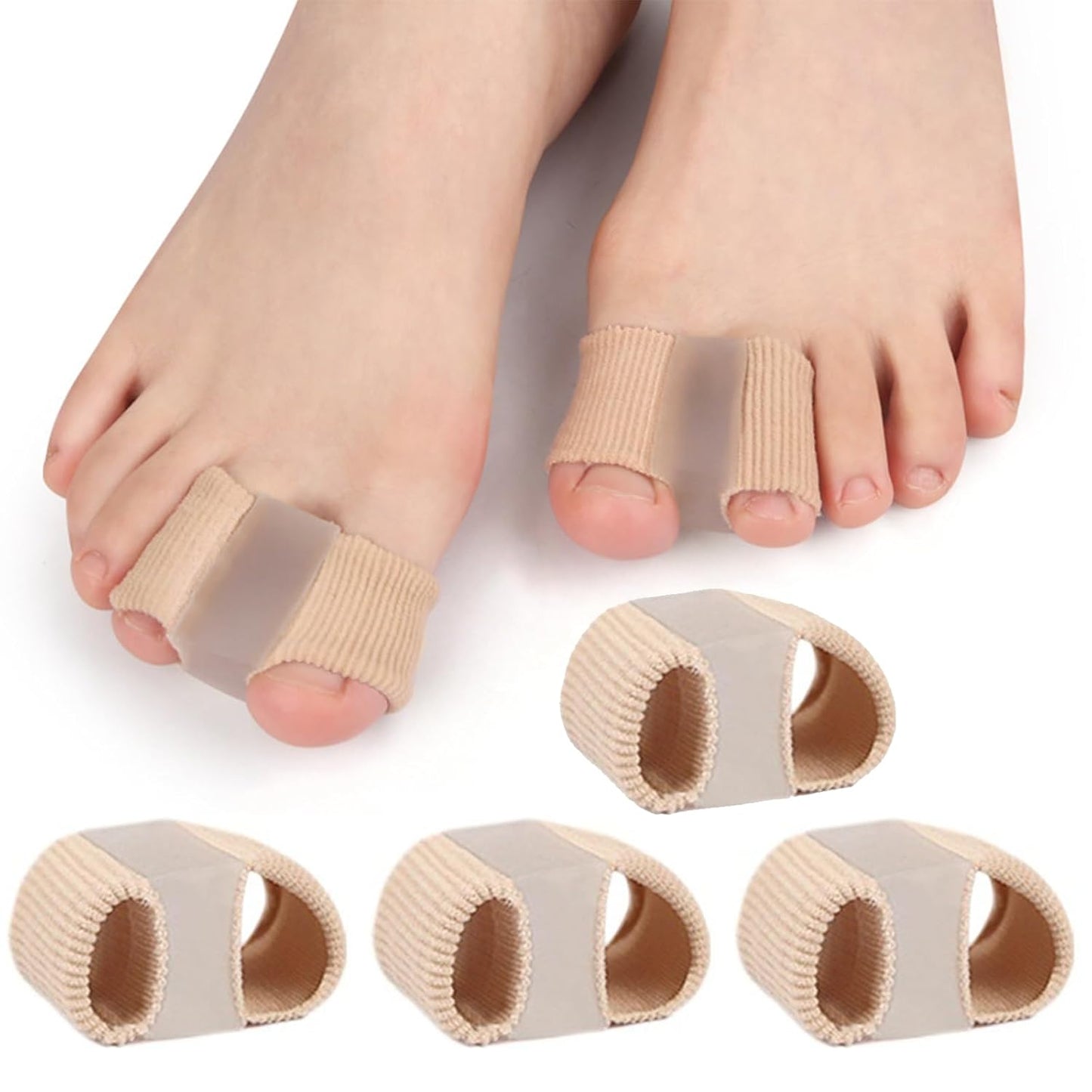 4 Pairs Toe Separator Sleeves, Soft Breathable Big Toe Corrector with Gel Toes Spacer Cushion, Crooked Hammer Toes Overlapping Toes Straightener Sleeves for Big Toe Alignment Bunion Relief（S）