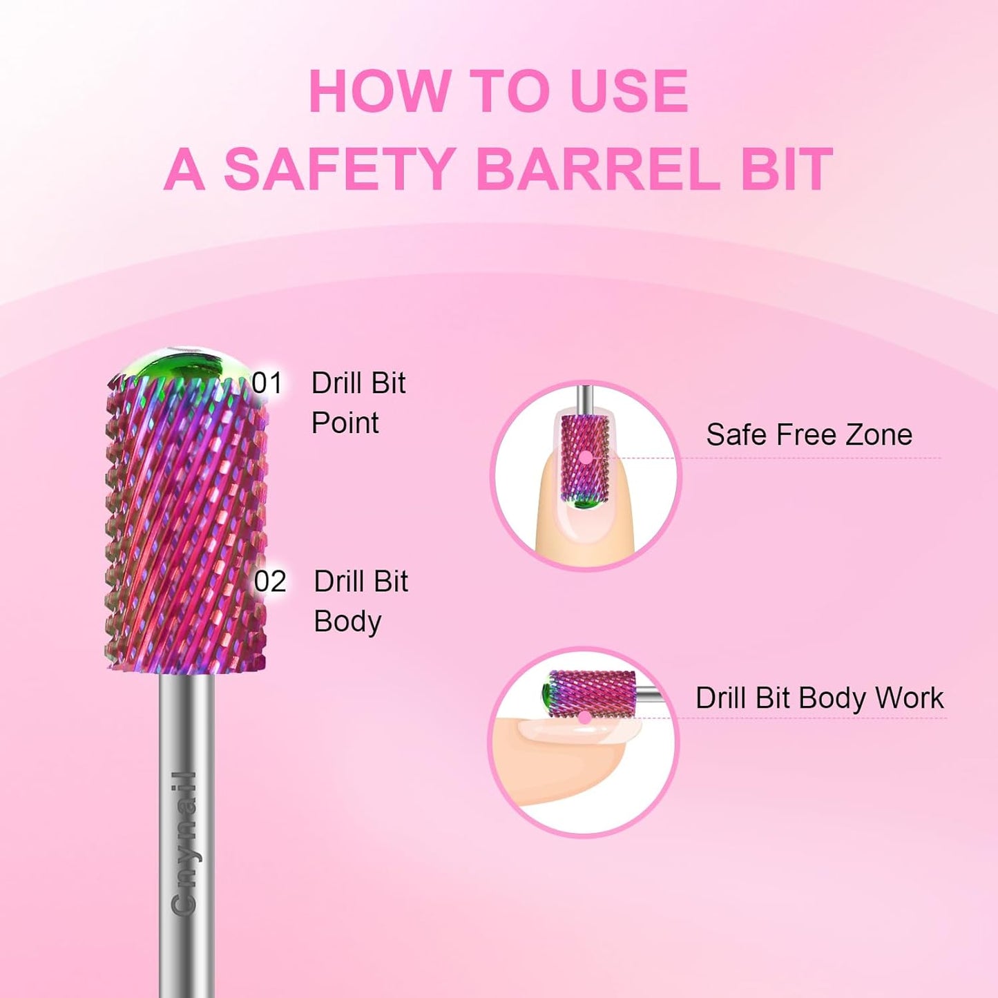 3/32" 2PCS Large Barrel Smooth Round Top Tungsten Carbide Nail Drill Bit Safety Bit for Gel & Acrylic Removal, 2-Way Rotating Efile Tip, Salon Electric File Accessory (C Grit, Multicolor)