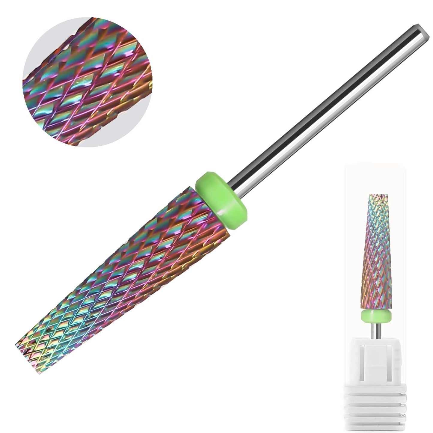 Super Long 5 in 1 Nail Drill Bits,Two Way Rotary Nail Cleaner Carbide Tungsten Nail Bits, Suitable for Manicure Pedicure Cuticle Gel Polishing Acrylic Hard Gels(Rainbow, Coarse-C)