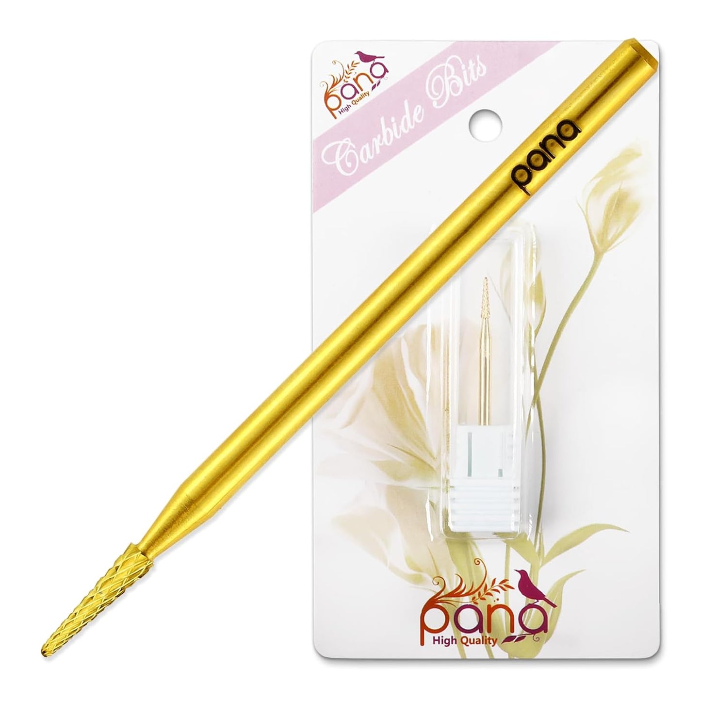 PANA 3/32" Carbide Cuticle Nail Drill Bit for Cuticle Cleaning, Dead Skin Removal, Gel Polish & Acrylic Removal, Under Nail Cleaner, Nail Salon, Manicure Tools (Sharp Point - Gold, Medium)