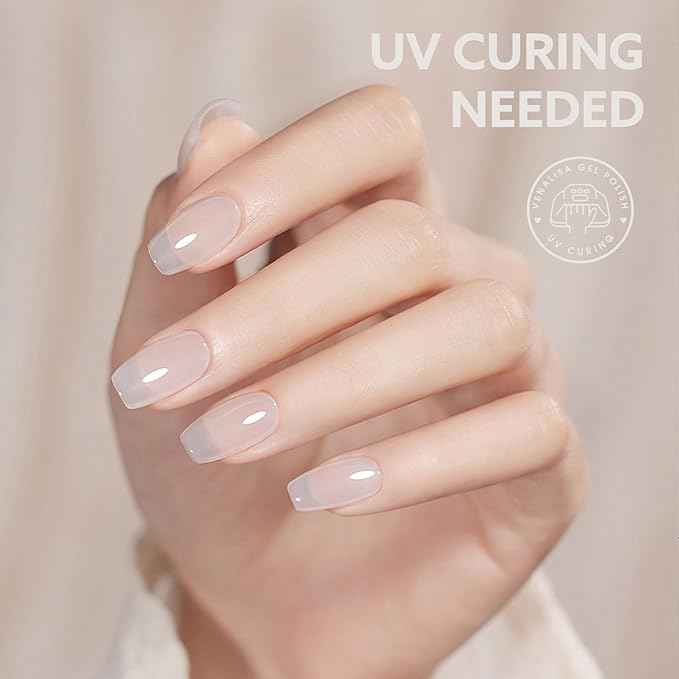 CANNI Sheer Jelly Milky White Gel Nail Polish, 1Pcs Jelly White Gel Polish Sheer Clear Light White Translucent Color Soak Off U V Nail Manicure Salon DIY