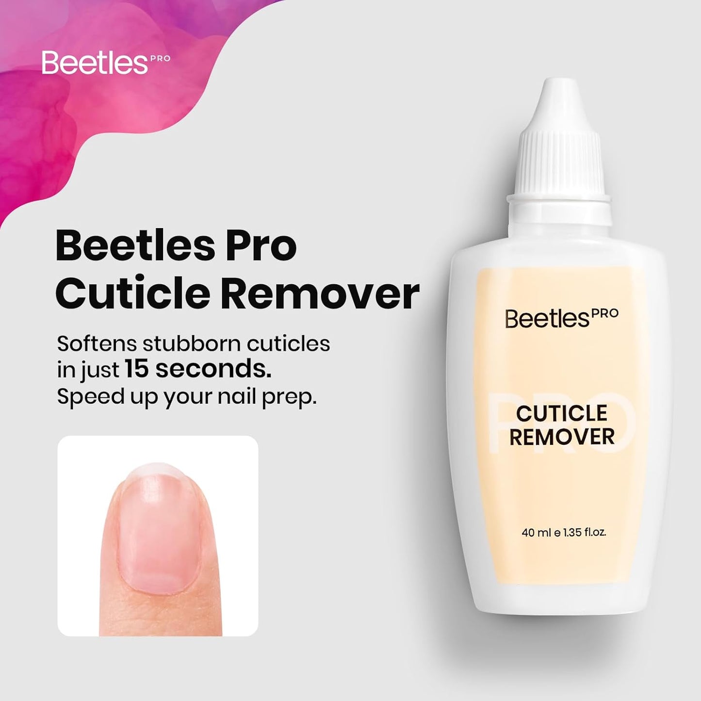Beetles Pro Cuticle Remover - 40ml Each, Fast Drying Cuticle Remover Softener Liquid Gently Removes Dead Skin & Overgrown Cuticles for Nail Technicians, Professional Salon Manicure