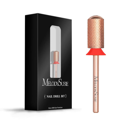 MelodySusie Safety Nail Drill Bits, 3/32'' Smooth Round Top Large Barrel Carbide Bits, Suitable for Manicure Pedicure Cuticle Gel Polishing, Beginners Bits, Rose Gold, Series Bit-S, Fine