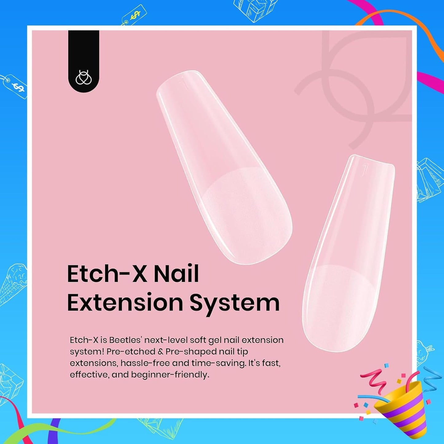 Beetles Gel Nail Tips Medium Coffin Etch X Nail Tips, 12 Sizes 288Pcs Pre Shaped Half Matte Press On Nails Full Cover False Nails for Pastel Spring Nails Acrylic Fake Nails Nail Extensions Kit