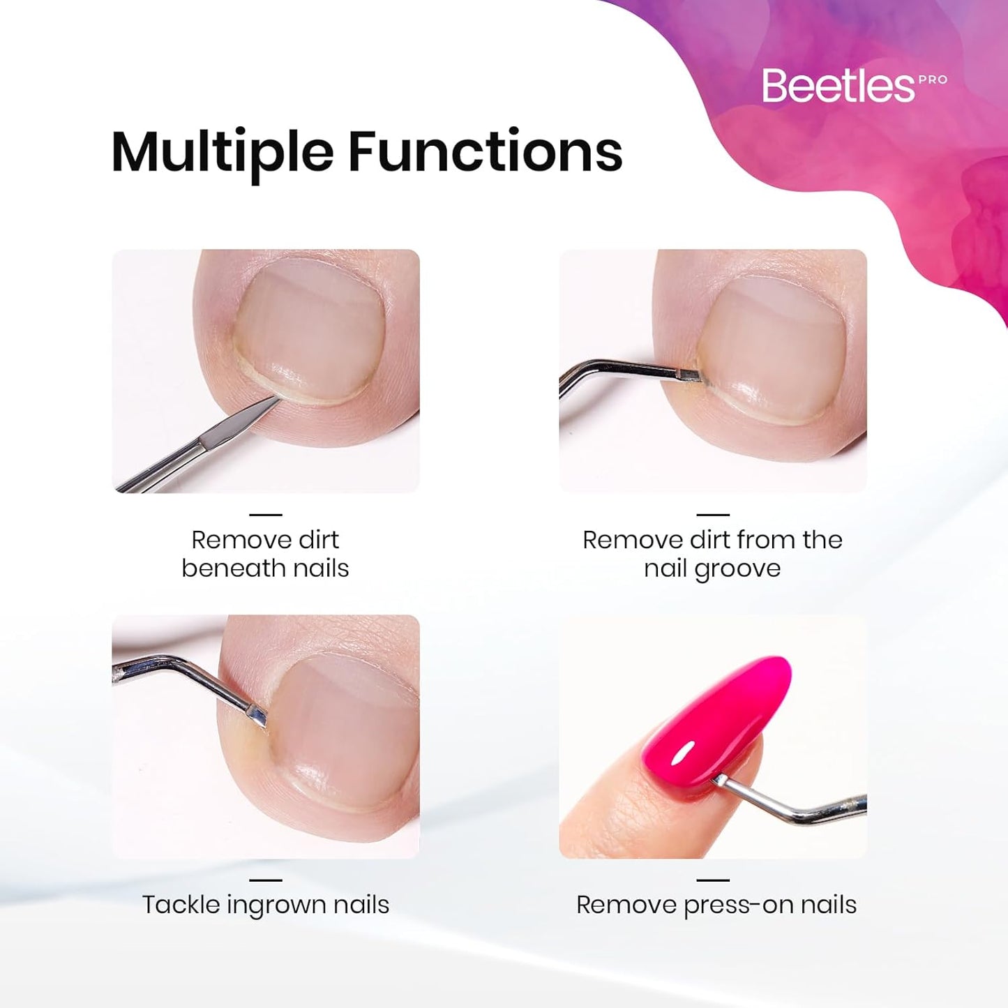 Dual-Ended Cuticle Pusher, Stainless Steel Pointed Tip (12mm) and Cuticle Scoop (14mm) for Precise Cuticle Care, Ergonomic Anti-Slip Handle, Professional Manicure Tool for Nail Care