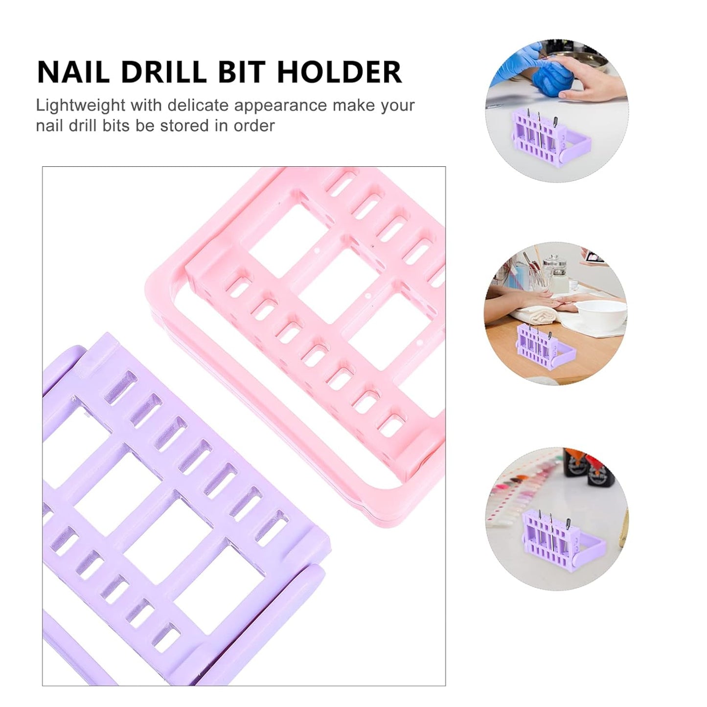 Lurrose 2PCS Nail Drill Bits Holder 16 Holes Drill Bit Organizer Stand Manicure Nail Art Rack Grinding Head Holder for Home