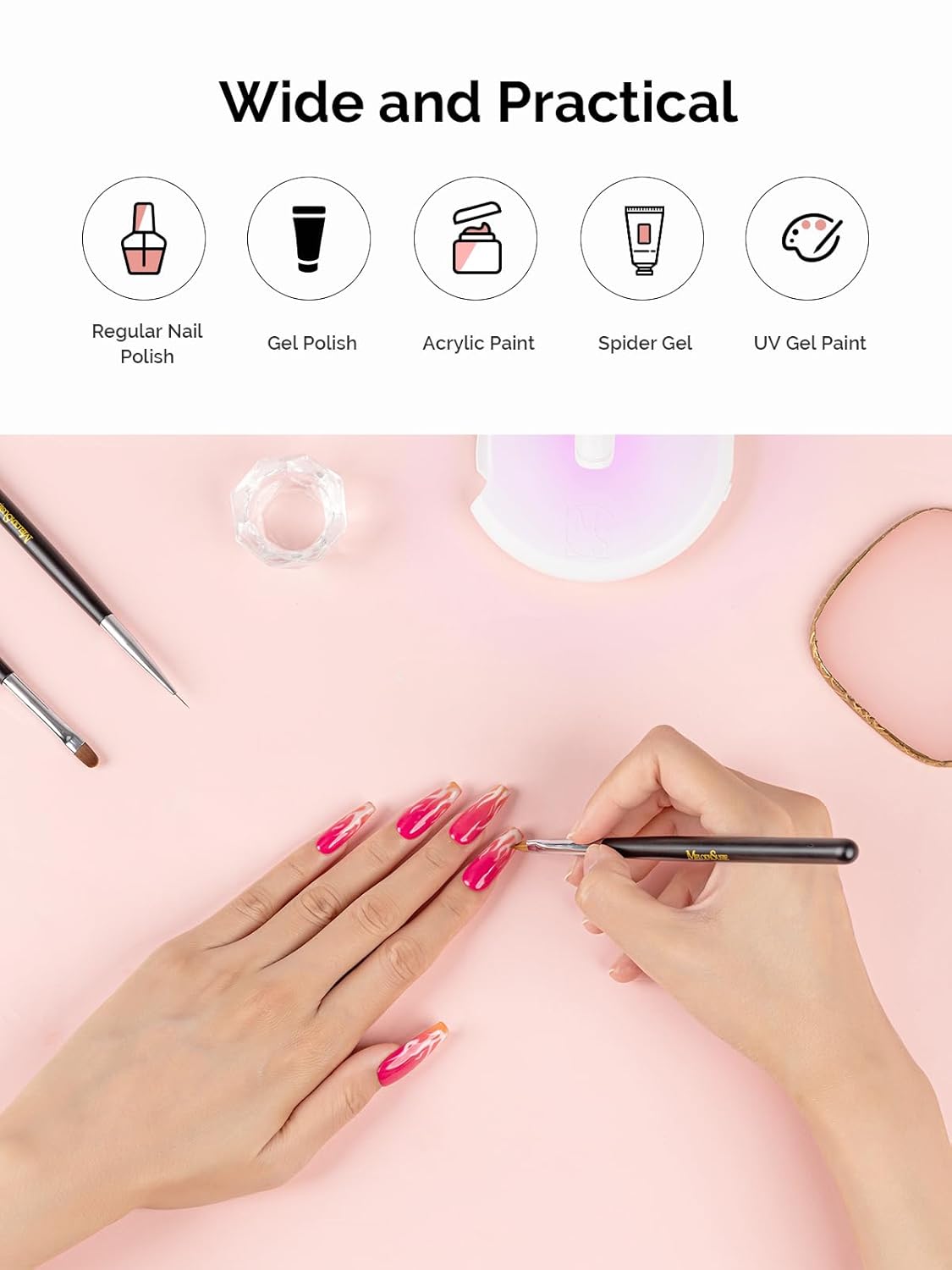 MelodySusie Nail Art Brushes Set,6pcs Professional Pen,Nail Art Tools Kit with Painting Dotting Line Pen for Gel Polish Nail Design Nail Carving French Nails for Home DIY Salon Use