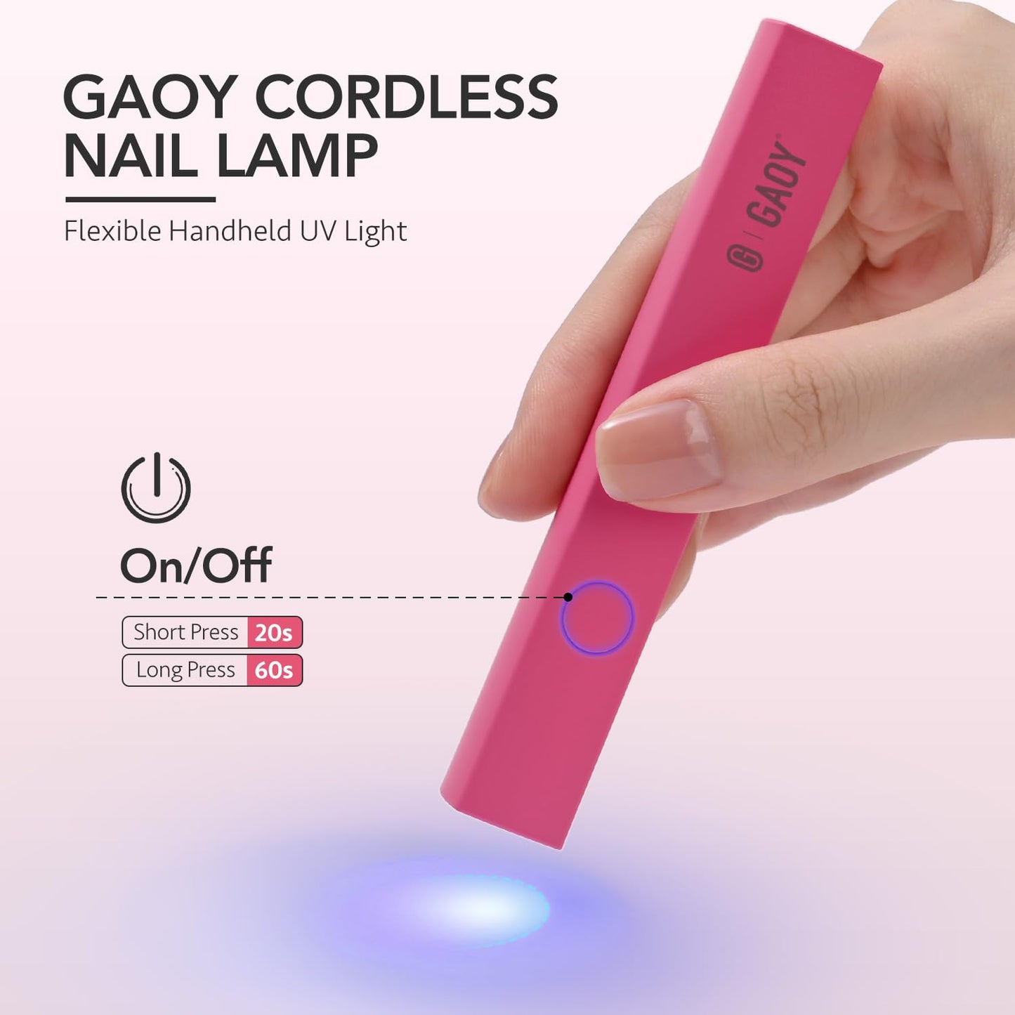 GAOY Handheld UV Light for Gel Nails, Portable LED Nail Lamp, Mini Nail Light, Cordless Rechargeable USB Nail Dryer for Fast Curing, Rose