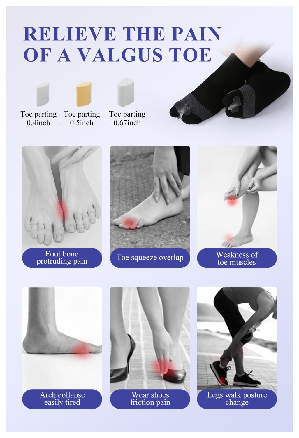 Happy Feet Alignment Socks, Adjustable Yoga Toe Separators For Men Women, Wearable On The Go, Black L