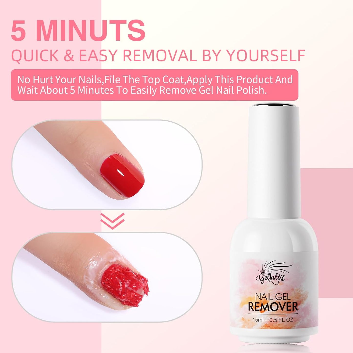 Gel Polish Remover Kit for Nails, 15ml Gel Polish Remover with 15ml Liquid Peel off Latex Tape, Fast Removal in 3-5 Minutes, No Soaking Or Wrapping, Peel Off Barrier Protector