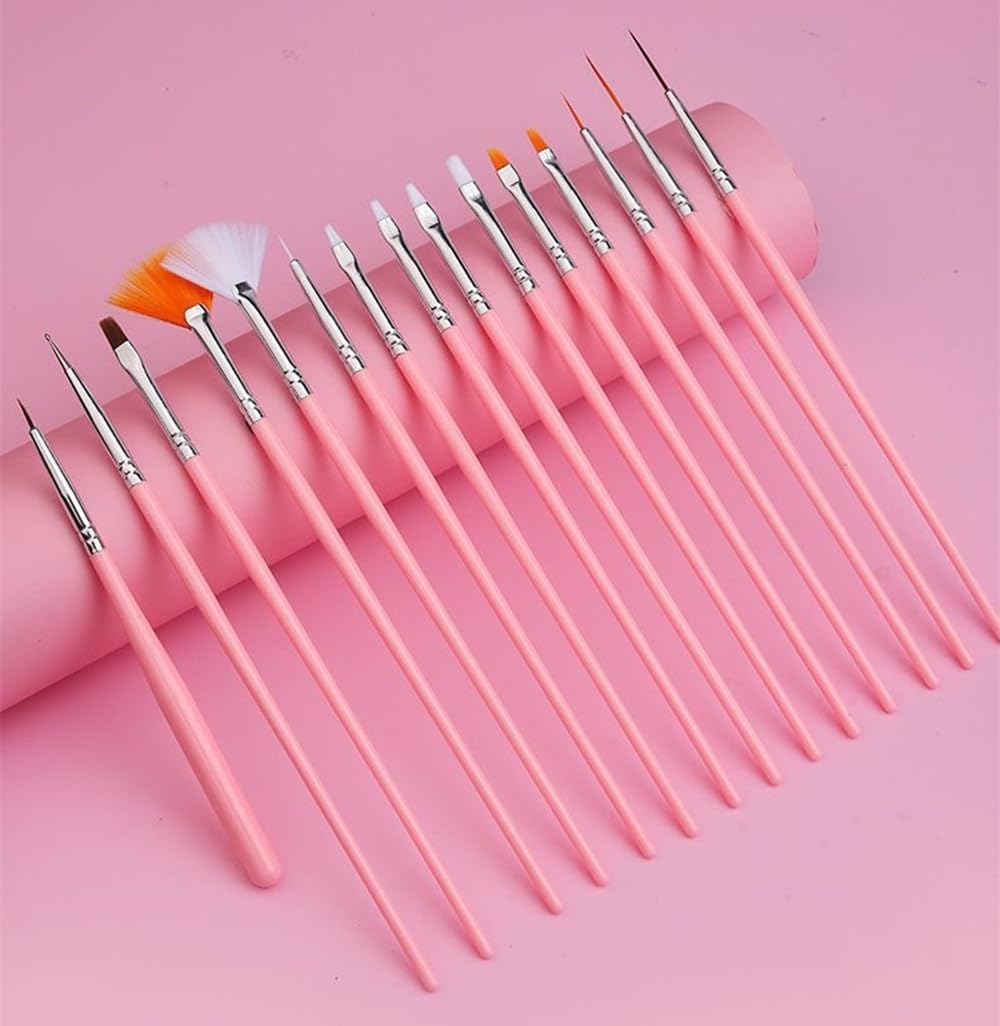 20 Pcs Nail Art Design Tools, 15 Pcs Nail Art Painting Brushes with 5 Pcs Double-end Nail Dotting Tools