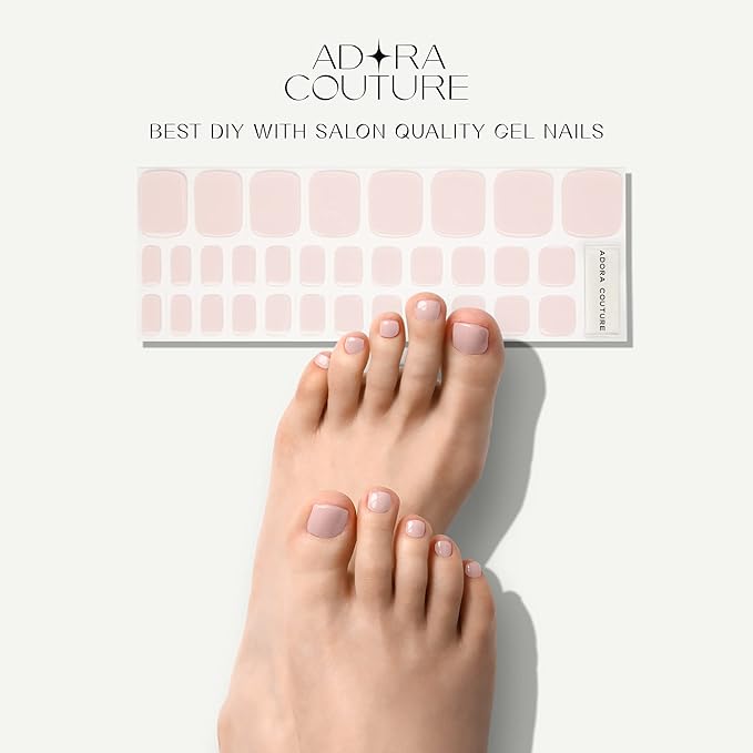 Semi Cured Gel Nail Strips - 32 pcs Gel Pedicure Stickers, Easy to Apply & Remove Toenail Stickers, Salon Quality at Home & Long Lasting - UV Nail Lamp Required - Pink P