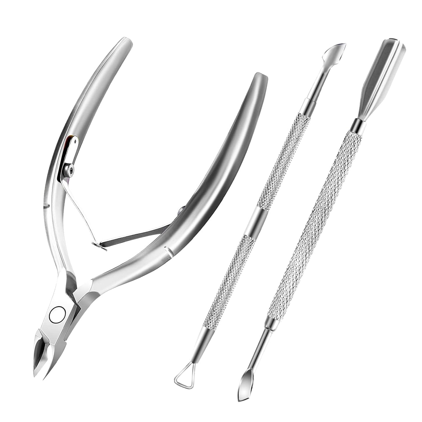 Cuticle Trimmer with Cuticle Pusher and Scissors, Cuticle Remover Professional Durable Pedicure Manicure Tools, Stainless Steel Cuticle Nipper Cutter Clipper for Fingernails and Toenails (Silver)