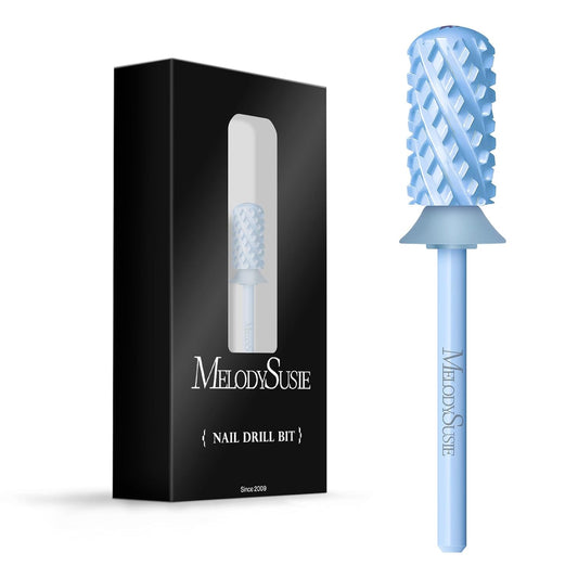 MelodySusie Safety Nail Drill Bits, 3/32'' Smooth Round Top Large Barrel Carbide Bits, Suitable for Manicure Pedicure Cuticle Gel Polishing, Beginners Bits, Light Blue, Series Bit-S, 4XC
