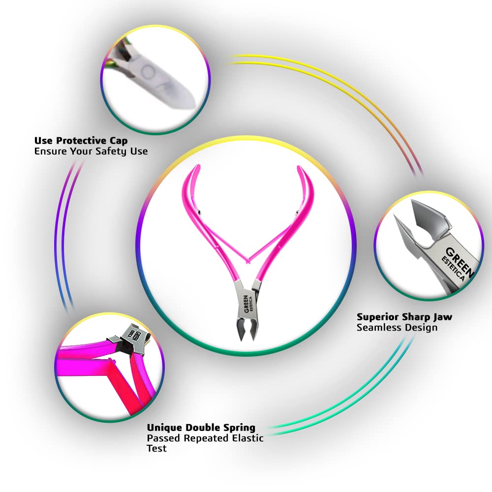 Professional Cuticle Trimmer with Cuticle Pusher Nail Cuticle Remover Nipper Silver Stainless Steel Sharp Blades Manicure Tools with Double Spring Nail Care Pedicure Nail Tools Home Spa (Pink)