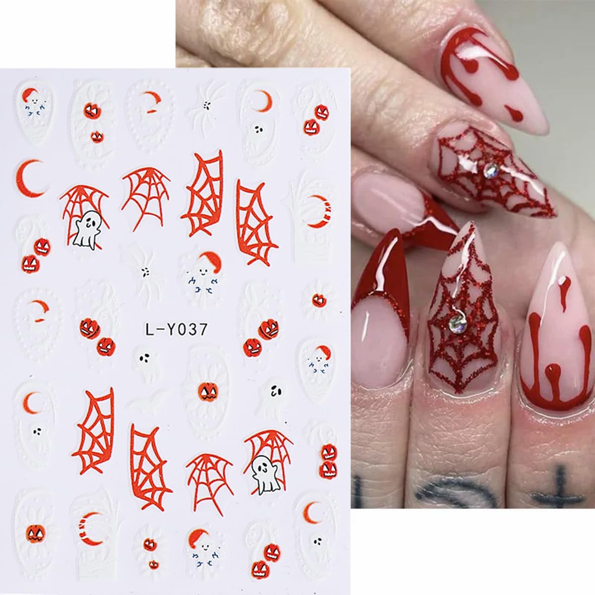 Halloween Luminous Nail Art Stickers Glow in The Dark Nail Stickers 5PCS Skulls Ghosts Pumpkin Design Nail Decals Nail Art Supplies Spider Web Bat Flower Halloween Stickers for Women Nail Decorations