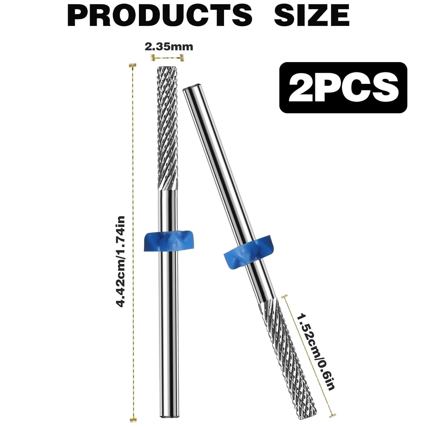 2Pcs 3/32" Carbide Nail Tungsten Drill Bits Cuticle Bit, Nail Tech Supplies Rotate Bits for Nail Drill for Dead Skin, Electric Cuticle Drill Bits for Nails Drill Bits Nail Tech Cleaning Nails(Sliver)