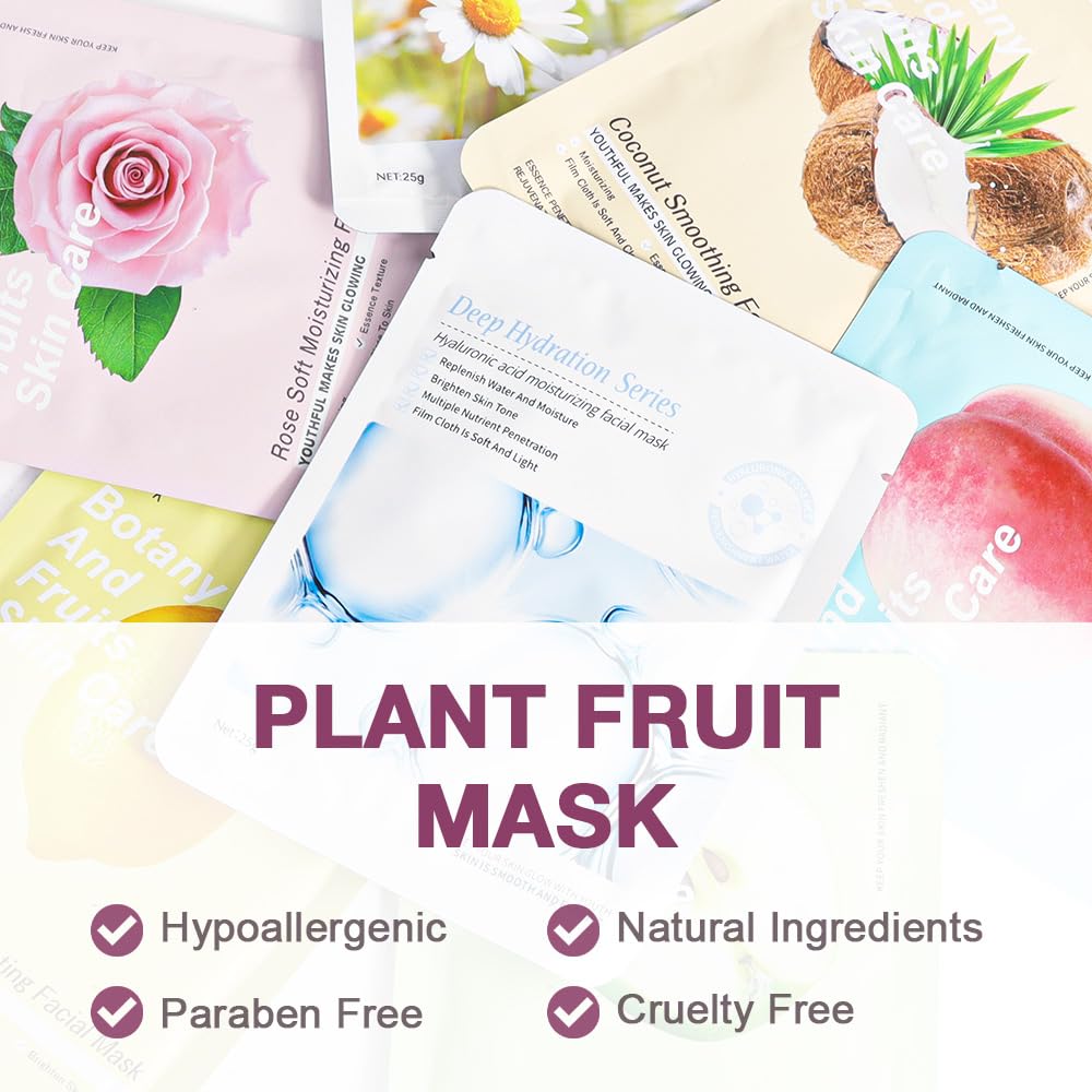 8 Pack Rose Face Mask,Pink Face Masks Spa Day kit Supplies for Teens Girls Women,Sheet Facial Mask Skincare for Kids Gifts Set,Hydrate Nourish Soothe for All Skin Types,Spa Party Favors