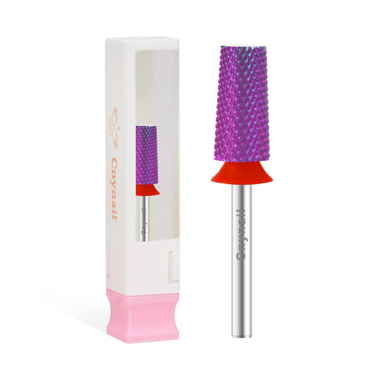 Cnynail 3/32" Large Tapered Barrel Flat Bit Tungsten Carbide Nail Drill Bit Safety Bit for Gel & Acrylic Removal, 2- Way Rotating Efile Tip, Salon Electric File Accessory (F Girt, Purple)