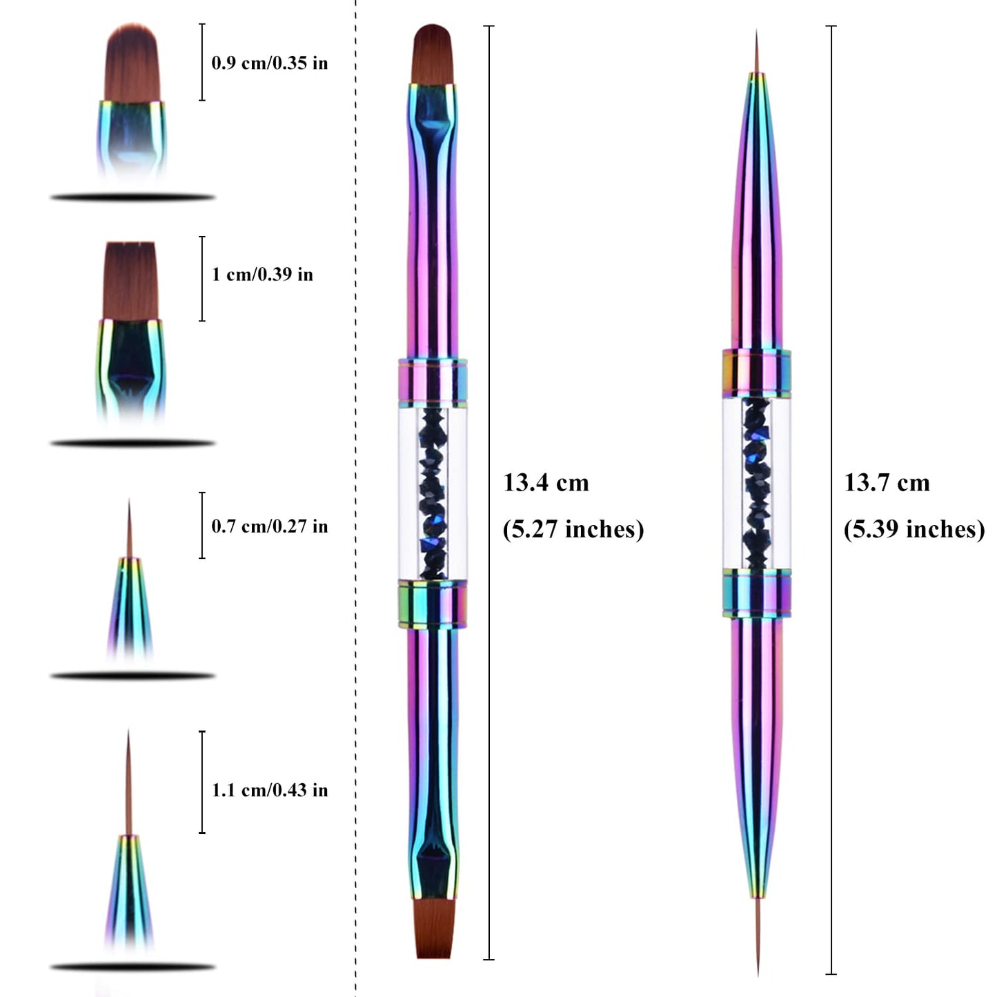 2Pcs Dual-ended Nail Design Brushes Rhinestone Handle UV Gel Nail Brush Set Professional Nail Art Tools Rainbow