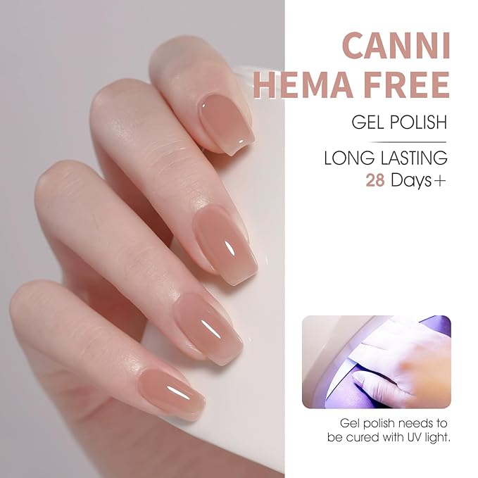 CANNI Jelly Gel Nail Polish Set – 6 Sheer Nude Shades (Pink, Brown, Transparent), 9ML Each, HEMA-Free Soak Off UV LED Gel for Natural-Look Manicure