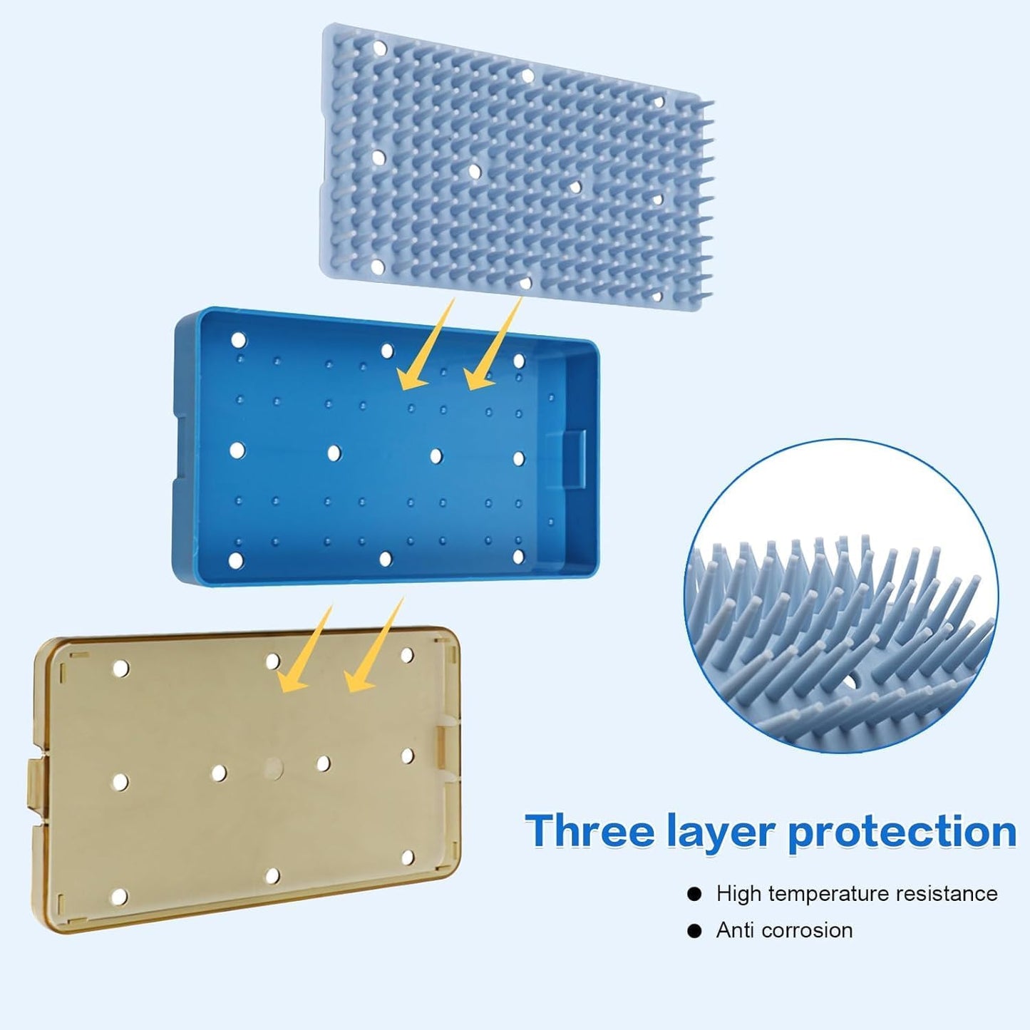 Dental Plastic Sterilization Tray Box Instrument Autoclavebale Detachable Stand Box Holder with Silicone Mat (Medium)