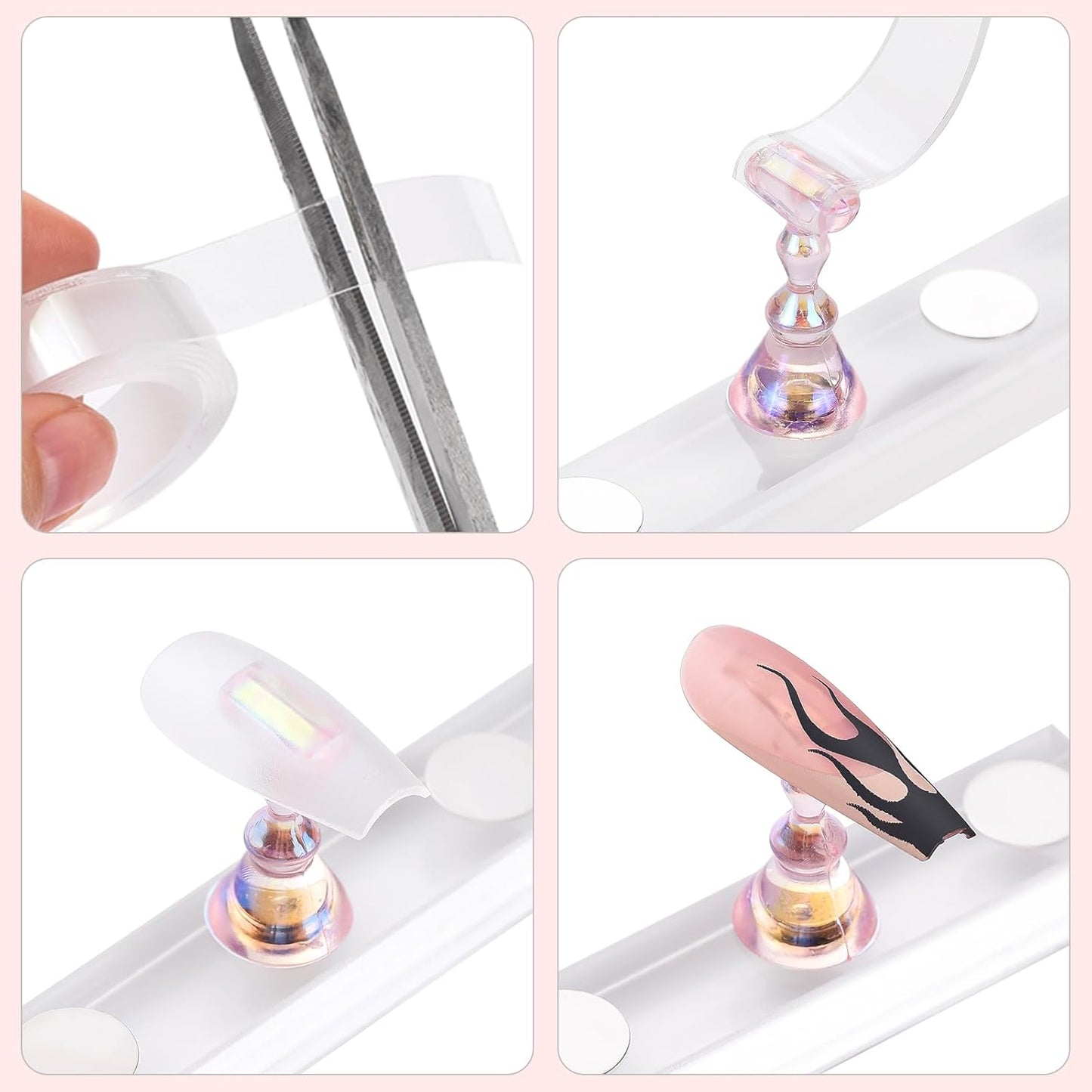 Etercycle Nail Stand for Press On Acrylic Nails Art Display Stand Nail Holder for Painting Magnetic Nails Stand with Double-sided Tape for Home DIY Salon Supplie (Pink)