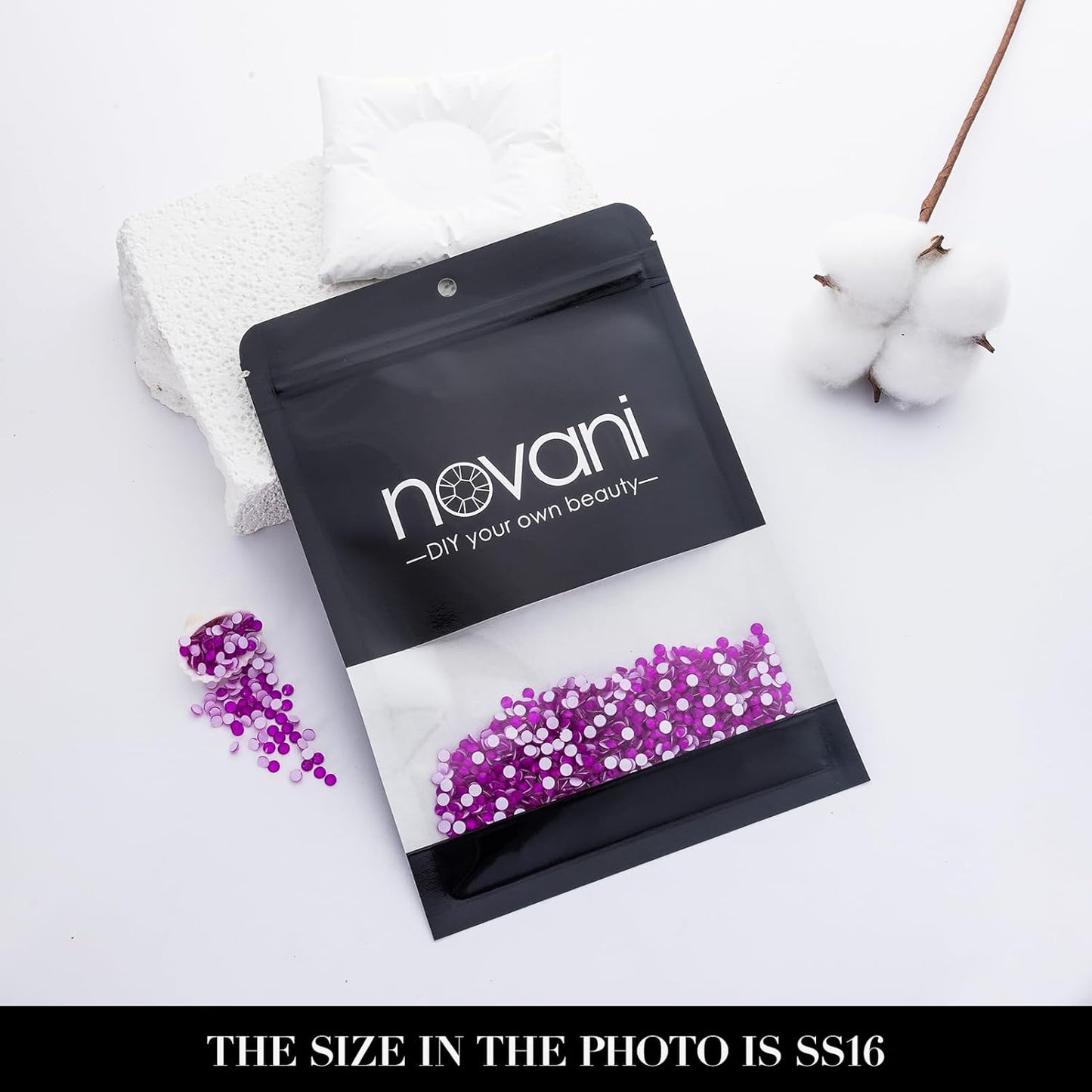 Novani 3000 Pieces Flatback Rhinestones Glass Round Gems Neon-Purple Crystals for Nail Art DIY Crafts Clothes Shoes,SS16,3.8-4.0mm