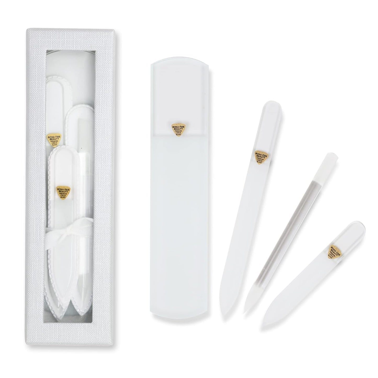 Bona Fide Beauty Nail Kit: Handmade from Czech Glass, Perfect Gift for Teenage Girl, 4PC Gift Set in Clear Color - Foot File, Traveil Nail File, Glass File, 1 Cuticle Pusher