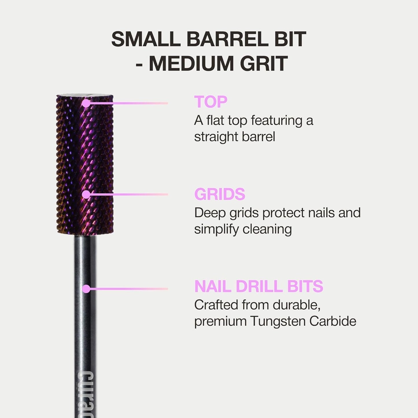Curacoro Nail Drill Bits 3/32'' - Small Barrel Carbide Bit (Medium) for Professional Finish, Precisely Remove, Refine, Smooth Acrylic or Gel Nails, Nail Art Pedicure Manicure Salon & Home