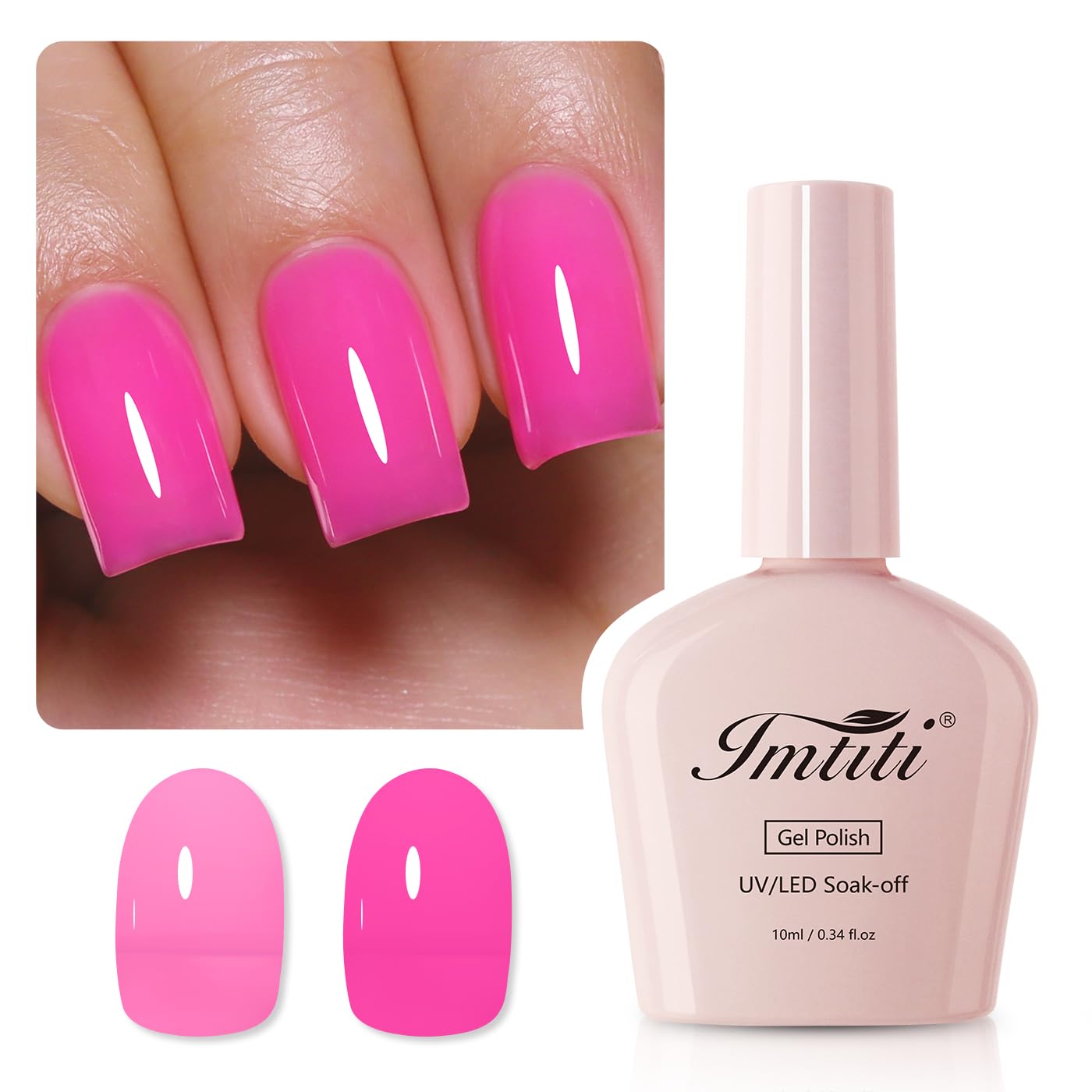 Imtiti Jelly Gel Nail Polish, Hot Pink Sheer Jelly Gel Polish Soak Off UV LED Nail Gel Polish Spring Summer Translucent Gel Polish Nail Art Manicure Salon DIY Design Gel Nail Kit 10ML