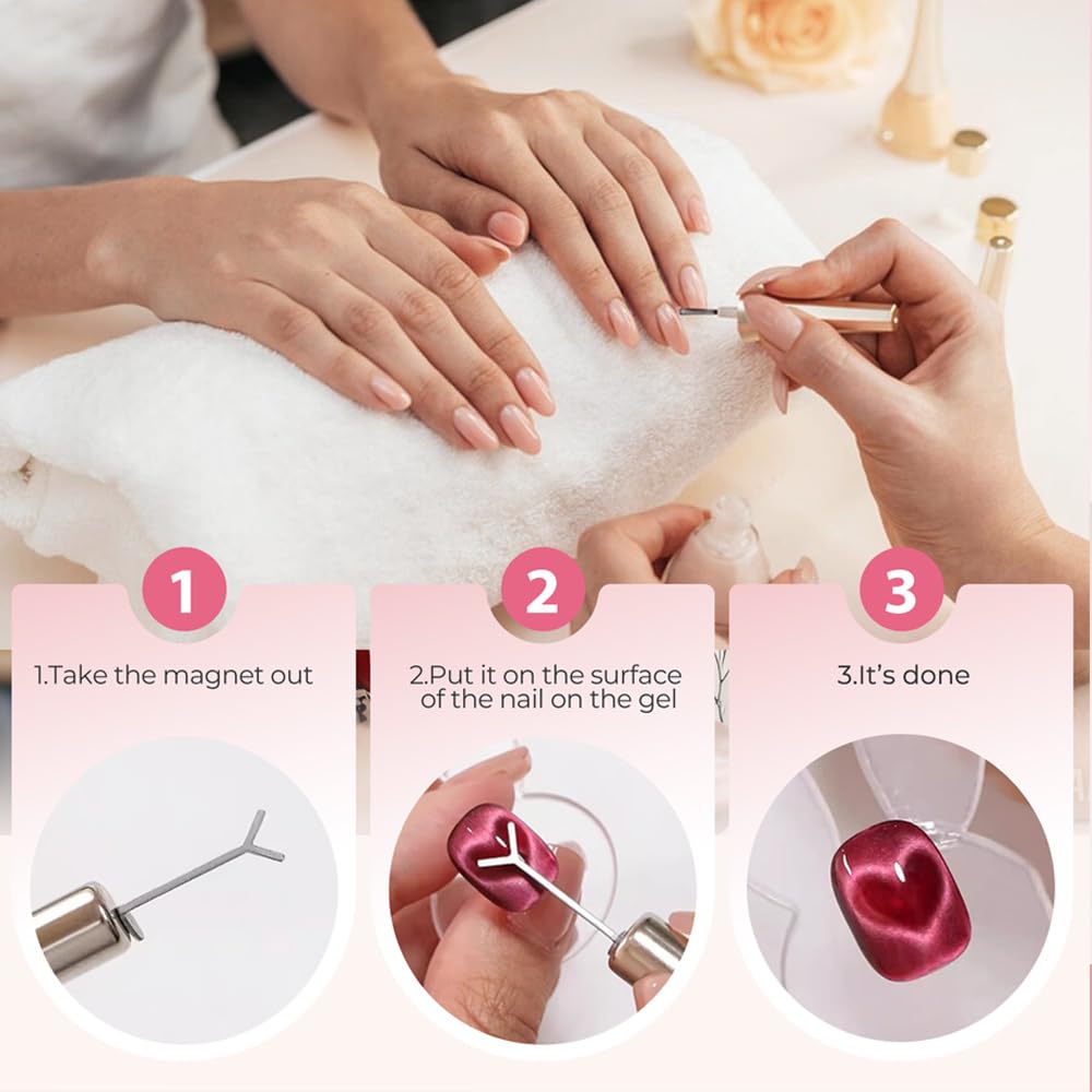 Heart Magnet for Cat Eye Gel Polish, Magnetic Nail Art Tool for Stunning Cat Eye Effect, DIY Manicure Kit with Y-Shaped Guide Sticks, Nail Magnet for Home and Salon Use (2pcs)