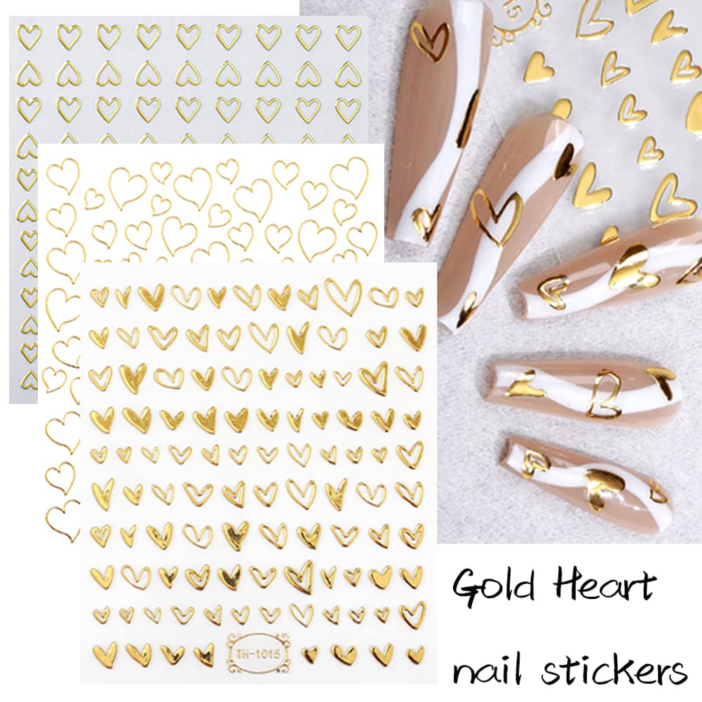 9 Sheets Heart Nail Art Stickers - Metallic Nail Decals 3D Valentine's Day Nail Art Supplies Heart Love Glitter Gold Silver Nail Designs Sticker for Women Girls Valentine’s DIY Manicure Decorations