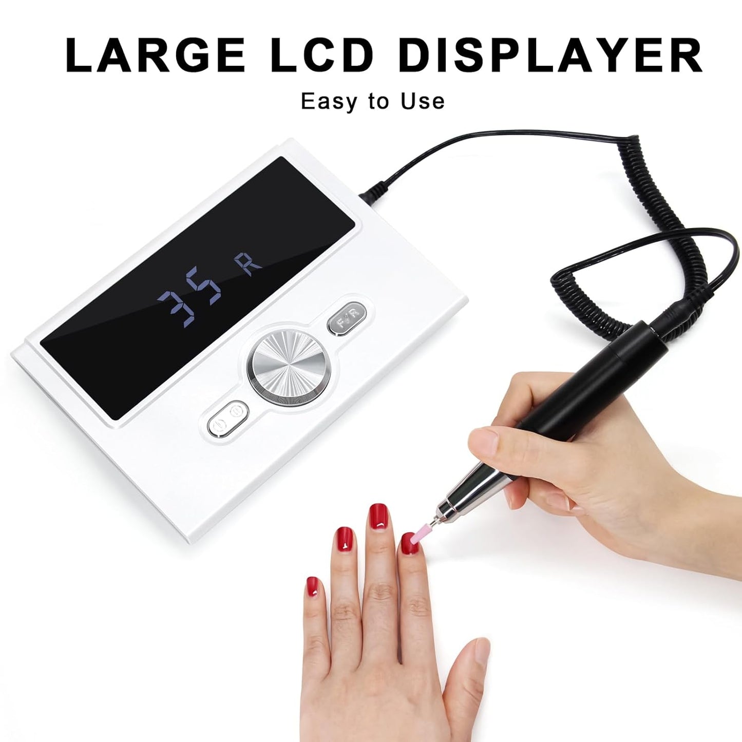 Electric Nail Drill,Large Screen Display Electric Nail File for Acrylic Gel Nails,Nail E-File Polishing Tool for Manicure Gel Nails Polish Removal,with Nail Drill Bits Sanding Bands & Pedal