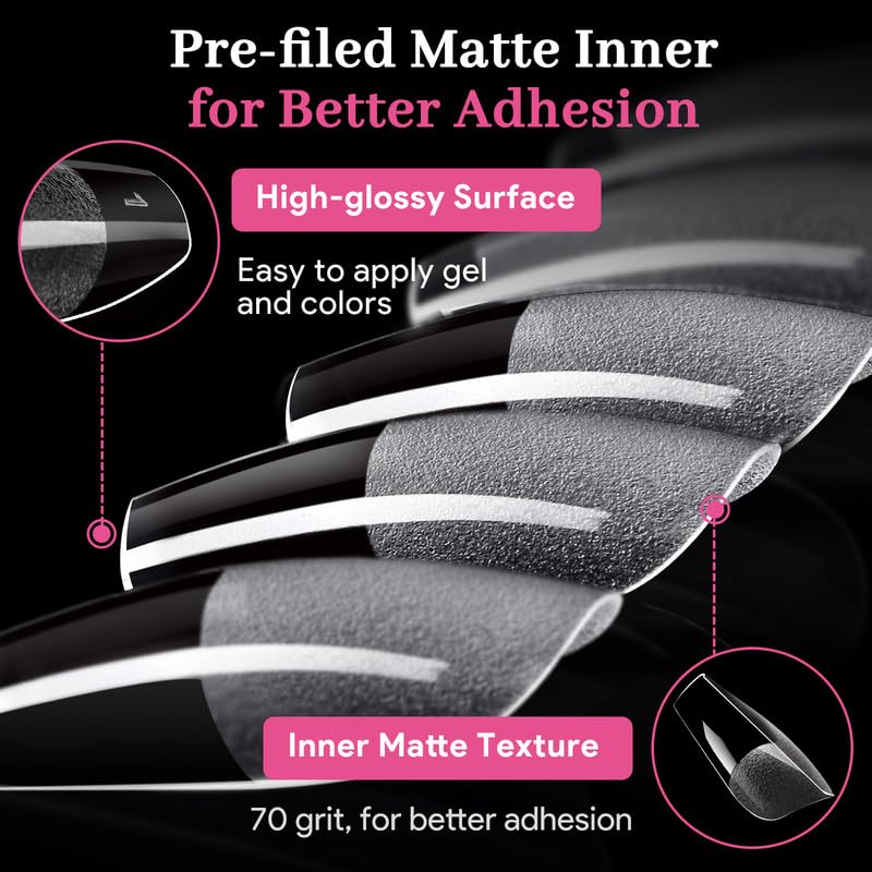 Medium Coffin Fake Nail Tips, 15 Sizes 240 PCS Clear Half Matte Press On False Nail Tips Pre-shaped Half Soft Cover Gel Nail Tips Extensions Thick Long Lasting for DIY Beginners & Salon Manicure