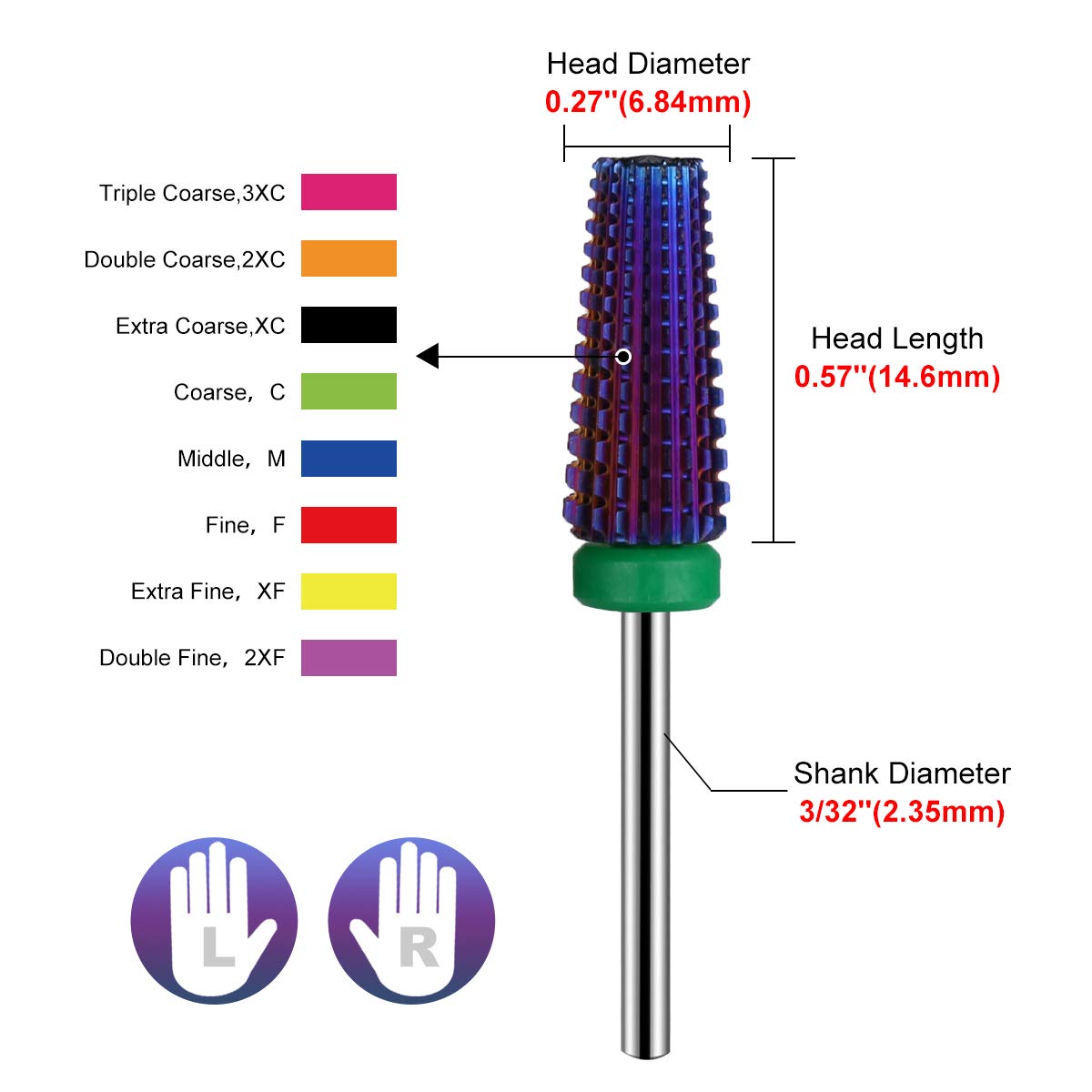 Lavinda 5 in 1 Coarse Grit Nail Drill Bit Heavy Duty Carbide Tungsten for Fast Acrylic Gel Removal Left Right Hand Use Pro Nail Tech Tool 3/32" (Coarse, Purple)