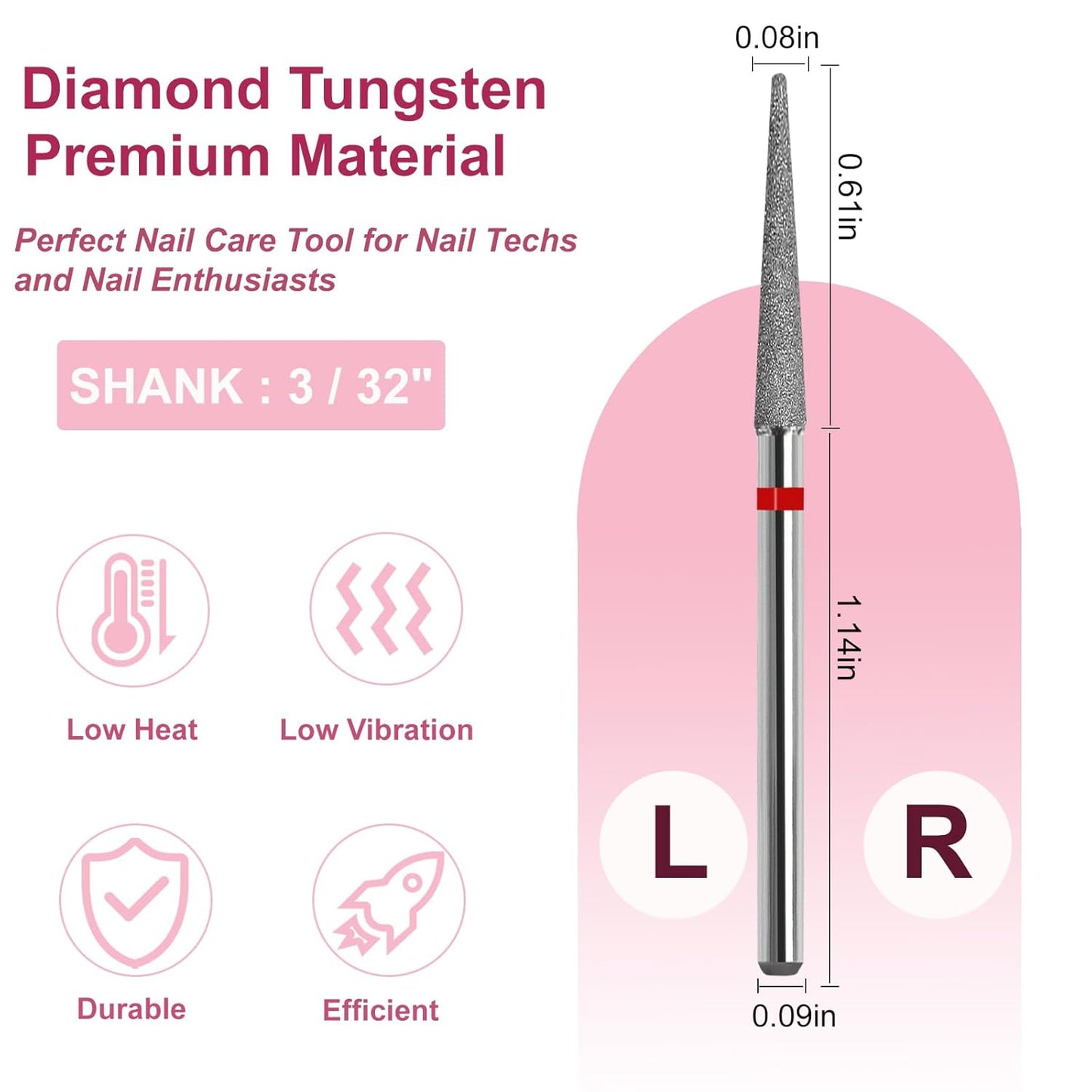 Cuticle Nail Drill Bit, 3/32'' Professional Safety Diamond Under Nail Cleaner for Cuticle Dead Skin Nail Prepare, Beginners Bits, Experienced Tech,Long Pointed Cone (Fine)