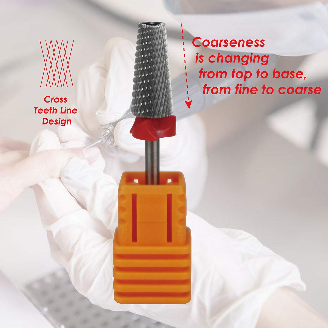 C & I 5 in 1 Multi-Function Tapered Shape Nail Drill, Cross Teeth Edition, Professional Drill Bit for Nail Manicure Machine (Fine - F)