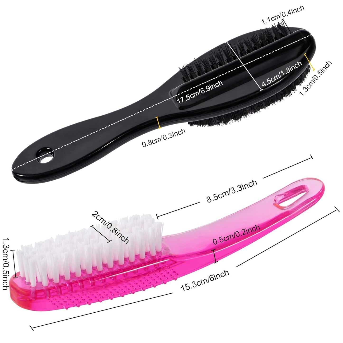 Nail Brush for Cleaning Fingernails 4 PCS, Long Handle Grip Double Sided Nail Foot Scrub Brush Fingernail Cleaner, Soft Stiff Bristles Pedicure Nail Scrubber Non-Slip for Men Women, Black Pink