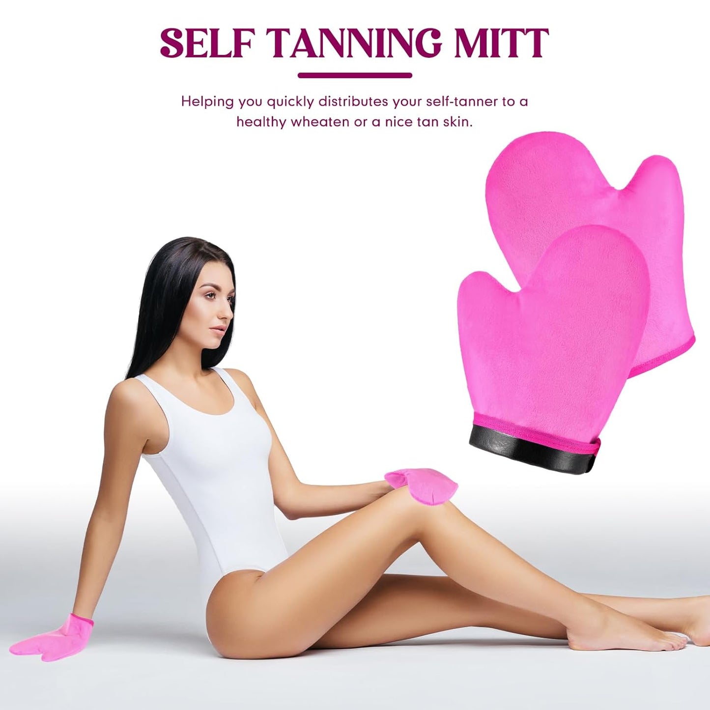 SATINIOR 4 Packs Self Tanning Mitt Applicators Double Sided Sunless Tanning Mittens Reusable Applicator Mittens Tanner Gloves with Thumb(Rose)