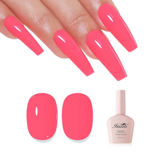 Imtiti Pink Gel Nail Polish, Rose Pink Gel Polish High Gloss Soak Off UV LED Nail Gel Polish Spring Summer Art Manicure Salon DIY Design 10ML