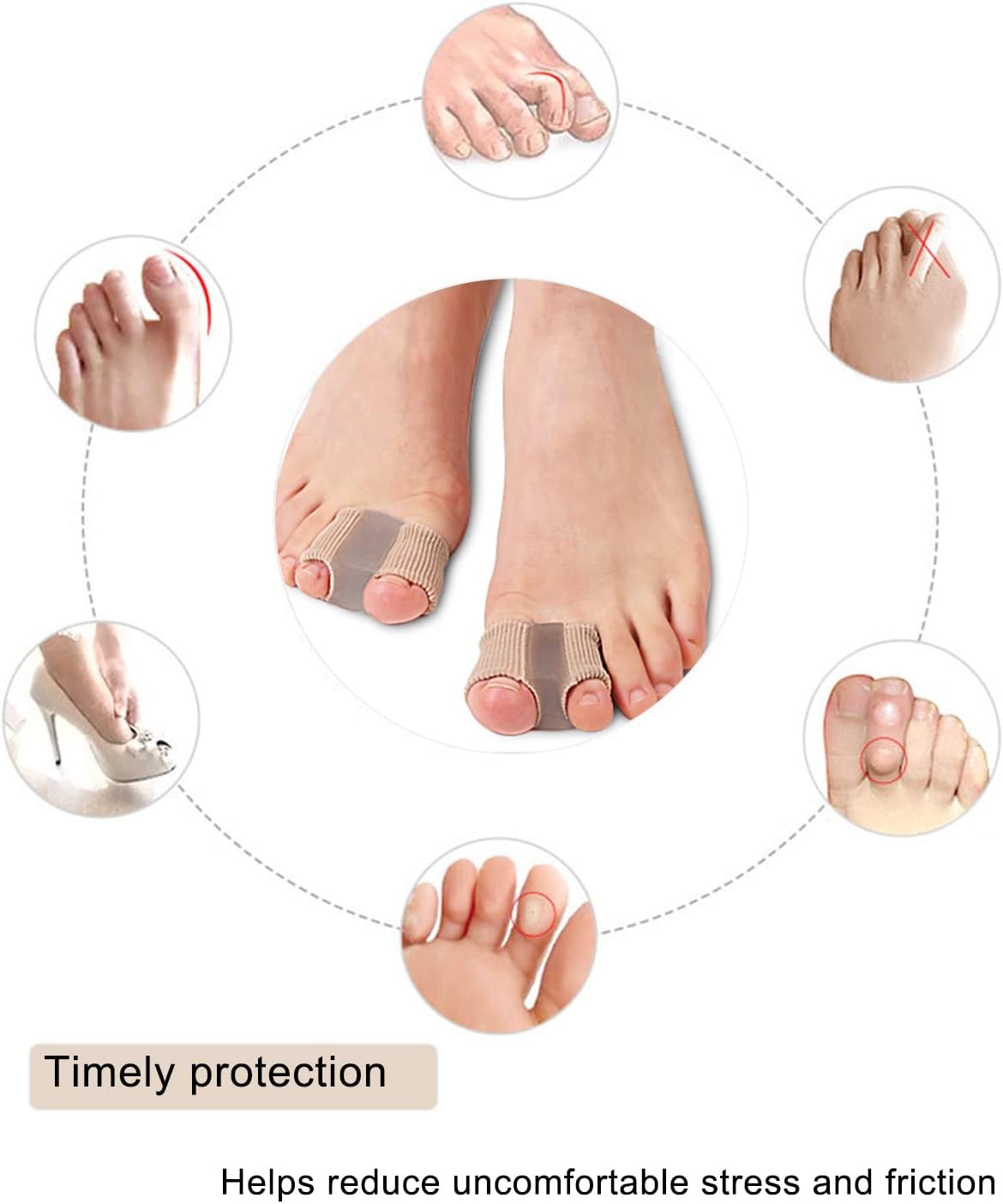 Bunion Toe Separators for Overlapping Toes Women Men, Gel Toe Spacers Bunion Corrector with 2 Loops for feet, Hammer Toe Straightener(2PC)