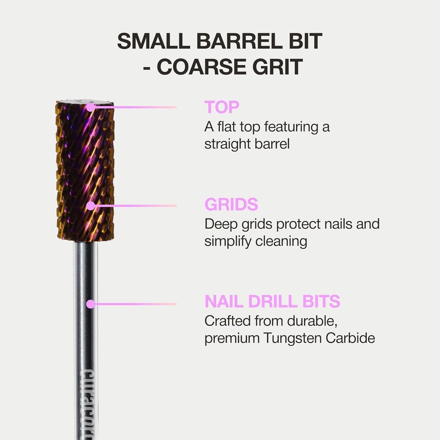 Curacoro Nail Drill Bits 3/32'' - Small Barrel Carbide Bit (Coarse) for Professional Finish, Precisely Remove, Shape & Smooth Acrylic or Gel Nails, Nail Art Pedicure Manicure Salon & Home