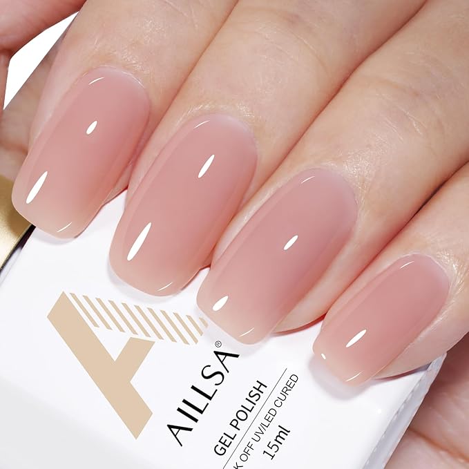 AILLSA Greyish pink Nude Gel Nail Polish, 15ml UV Light Cure Translucent Soak Off - Ideal for Nail Art DIY Home Manicure