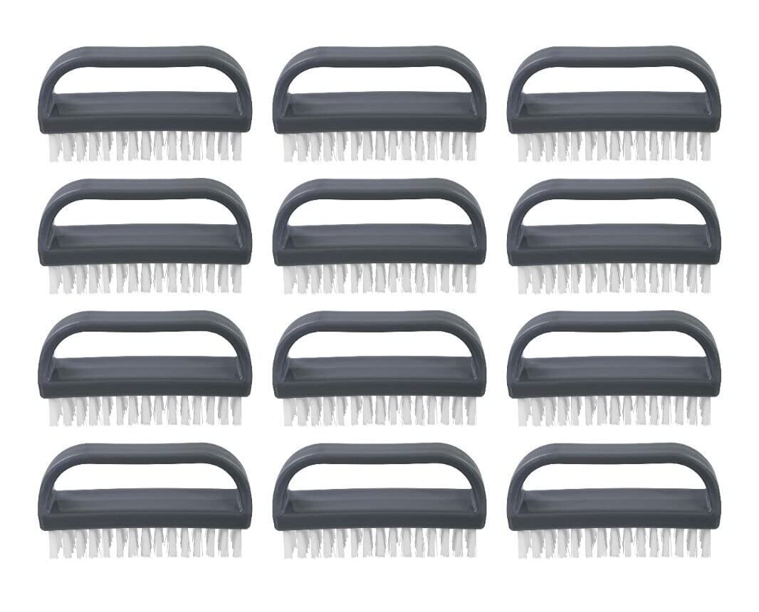 Superio Stiff Nail Brush for Cleaning Fingernails Small Scrub Brush with Handle, Cleaning Brushes for Hands, Toes, and Nails (Black, 12 Pack)