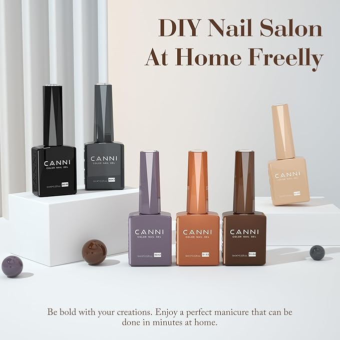 CANNI Gel Nail Polish Set – 6 Colors (Black, Brown, Nude, Grey, Khaki), 9ML Soak Off UV LED Nail Gel, Winter Neutral Shades for DIY Manicure & Salon Nails